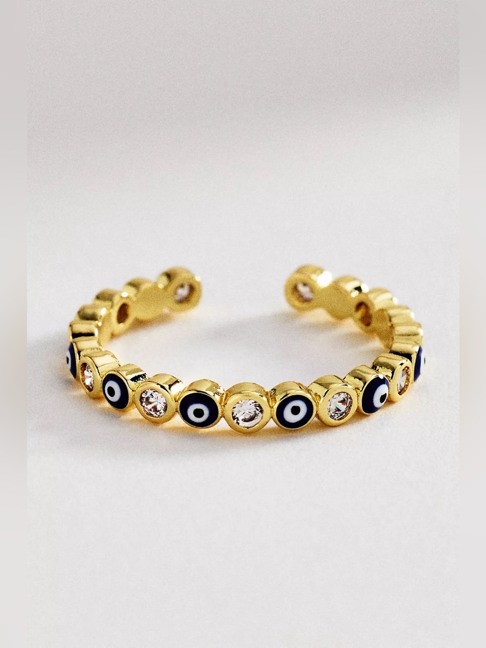 Anthropologie Gold Blue Evil Eye Adjustable Stacking Ring
